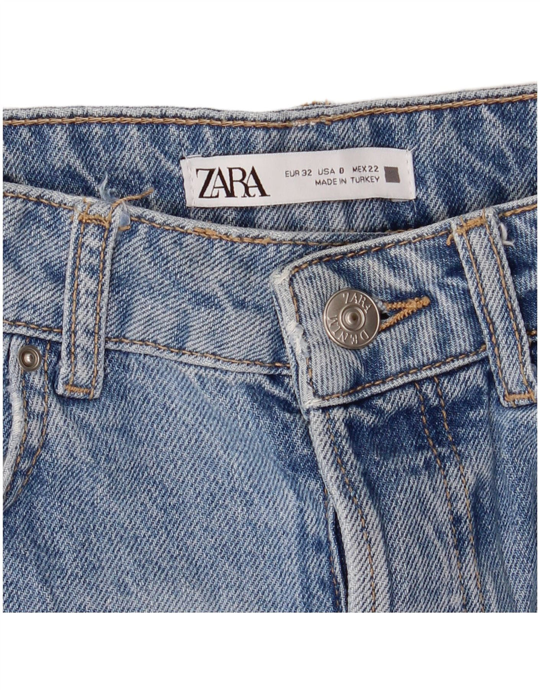 Pantaloncini di jeans invecchiati a vita alta da donna Zara EU 32 2XS W22 Blu
