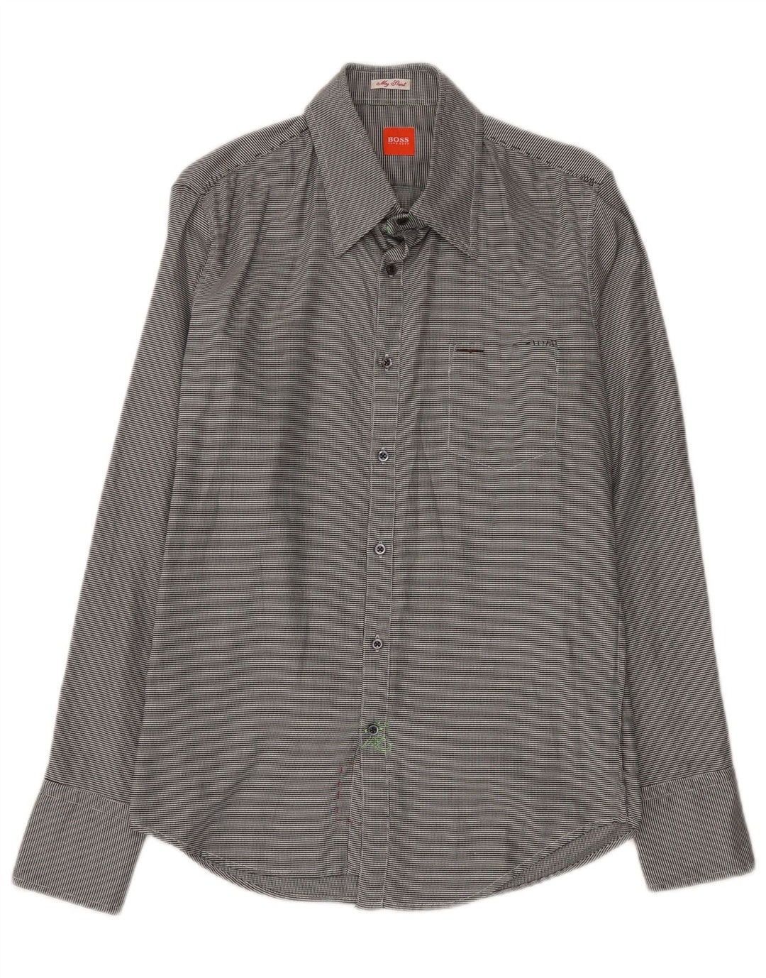 Camicia da uomo Hugo Boss piccola in cotone gessato grigio