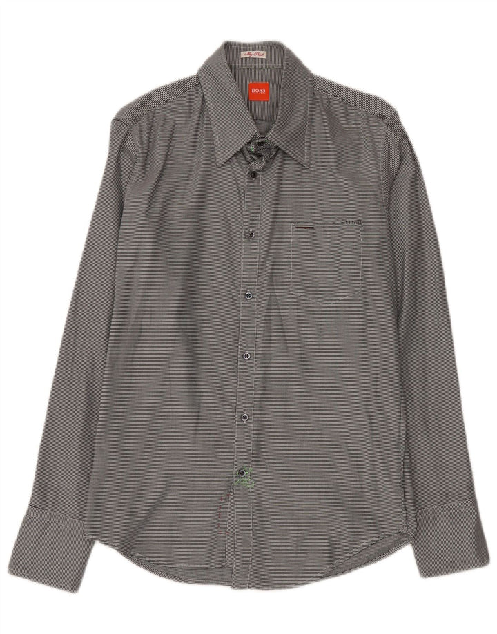 Camicia da uomo Hugo Boss piccola in cotone gessato grigio