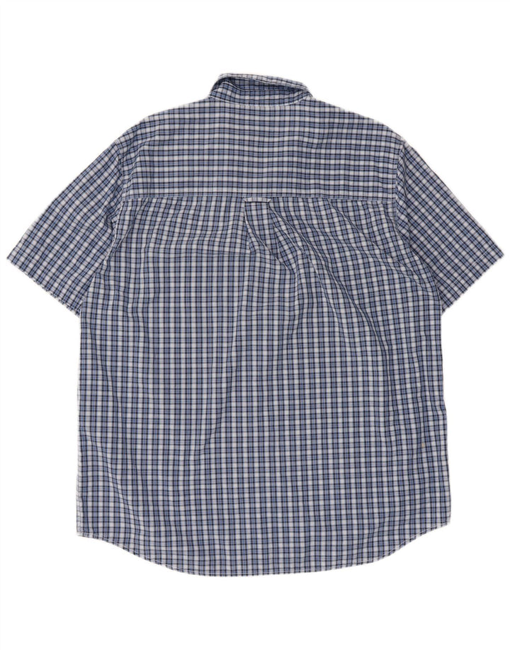 Chaps - Camicia a maniche corte da uomo, facile da pulire, in cotone a quadri blu grande