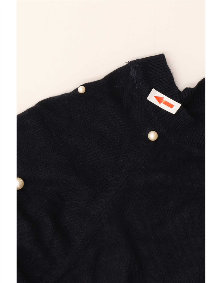 Maglione maglione con scollo a barca da donna Zara UK 14 blu navy medio maculato