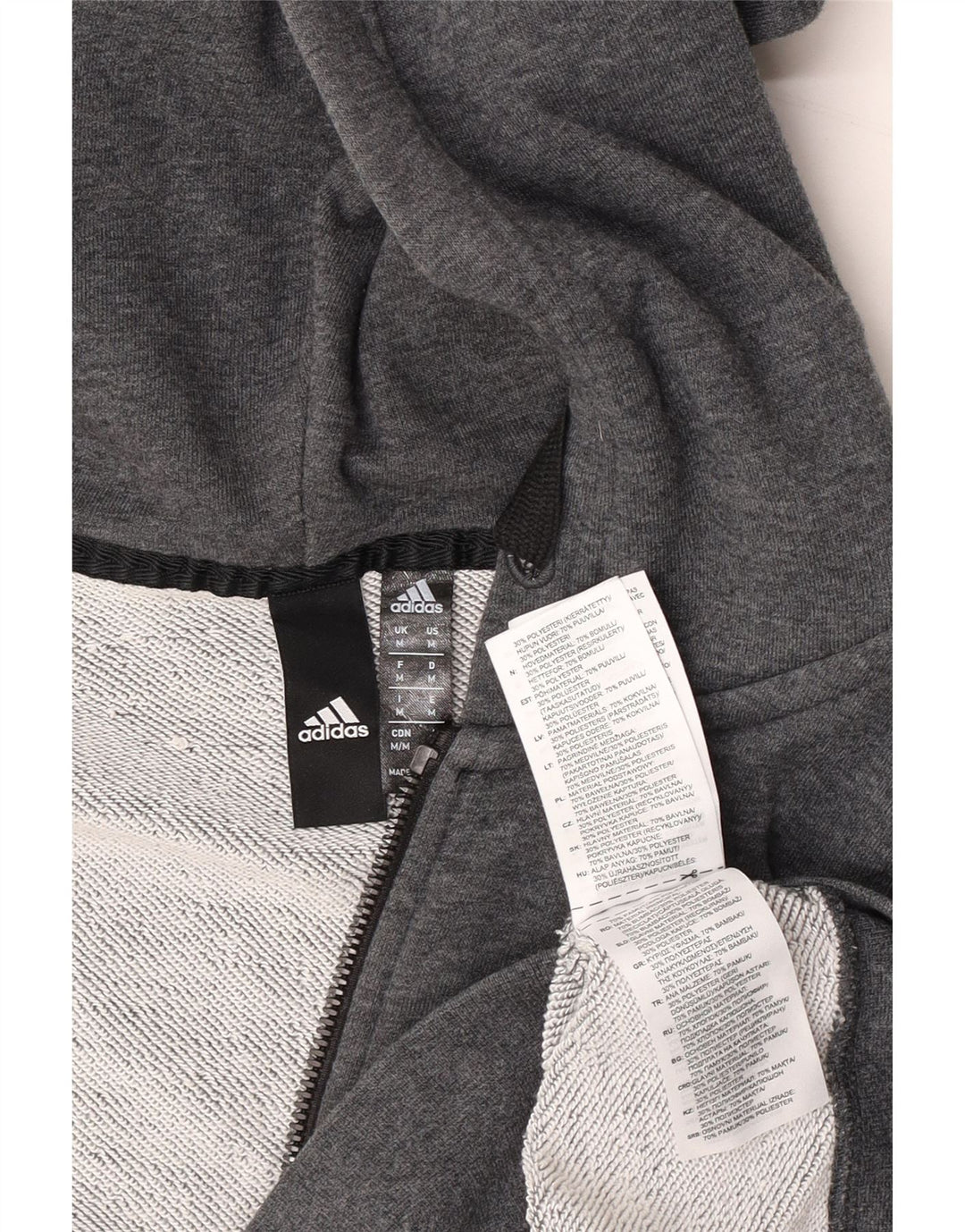 Maglione con cappuccio e zip grafica Adidas da uomo in cotone grigio medio