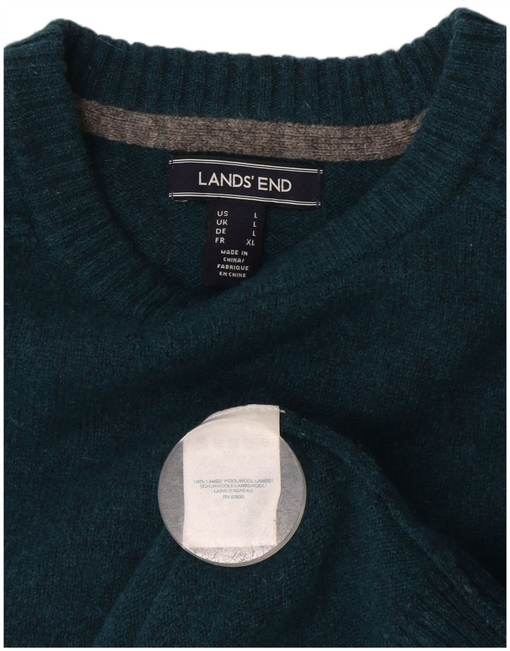 Maglione maglione girocollo da uomo Lands End grande lana blu