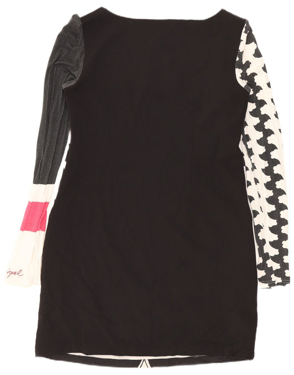 DESIGUAL Womens Long Sleeve Graphic Sheath Dress EU 42 Large Black Floral