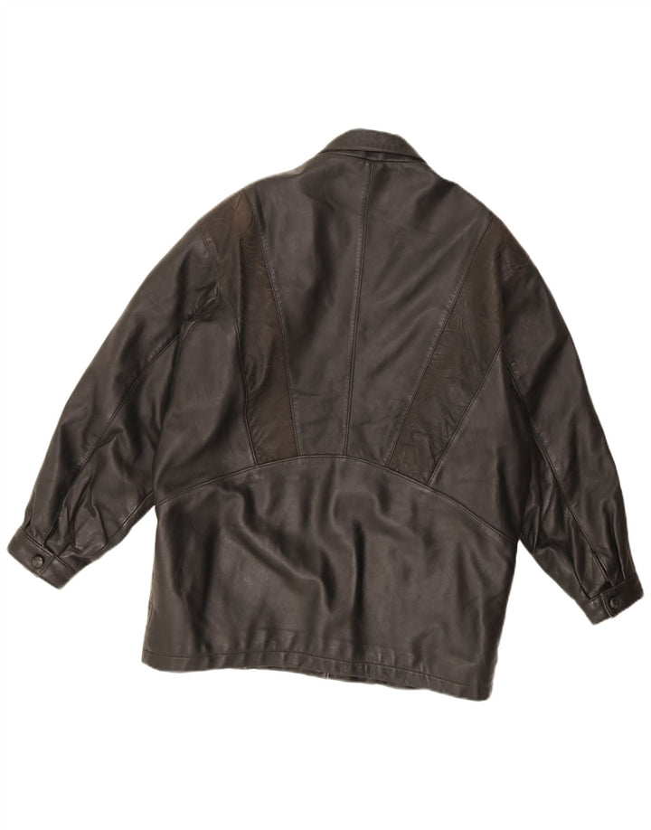 Vintage Womens Oversized Leather Jacket UK 16 Large Black Leather