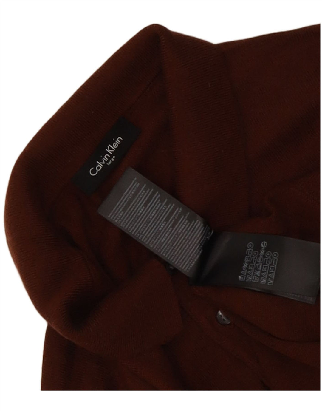 Calvin Klein Uomo Polo Collo Maglione Maglione Grande Lana Marrone
