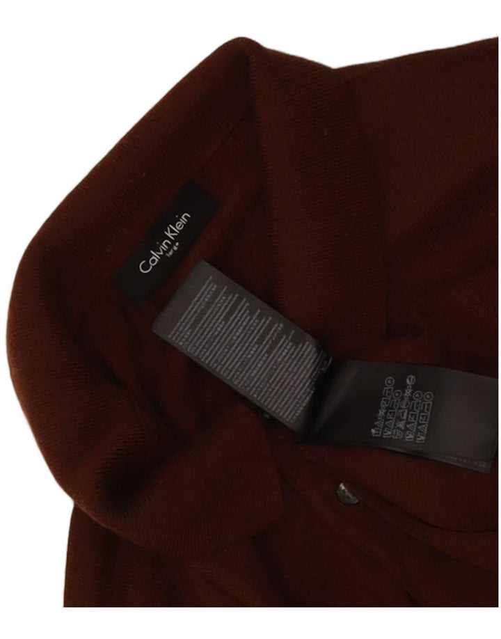Calvin Klein Uomo Polo Collo Maglione Maglione Grande Lana Marrone