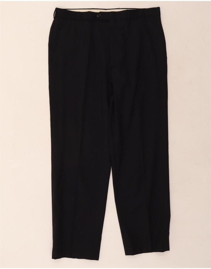 Pantaloni da abito dritti da uomo Marks & Spencer W34 L29 Lana blu navy