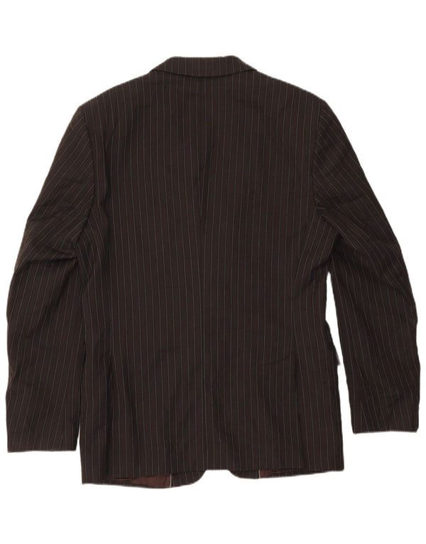 Zara Mens 2 Button Blazer Jacket EU 50 Medium Brown Pinstripe Rayon