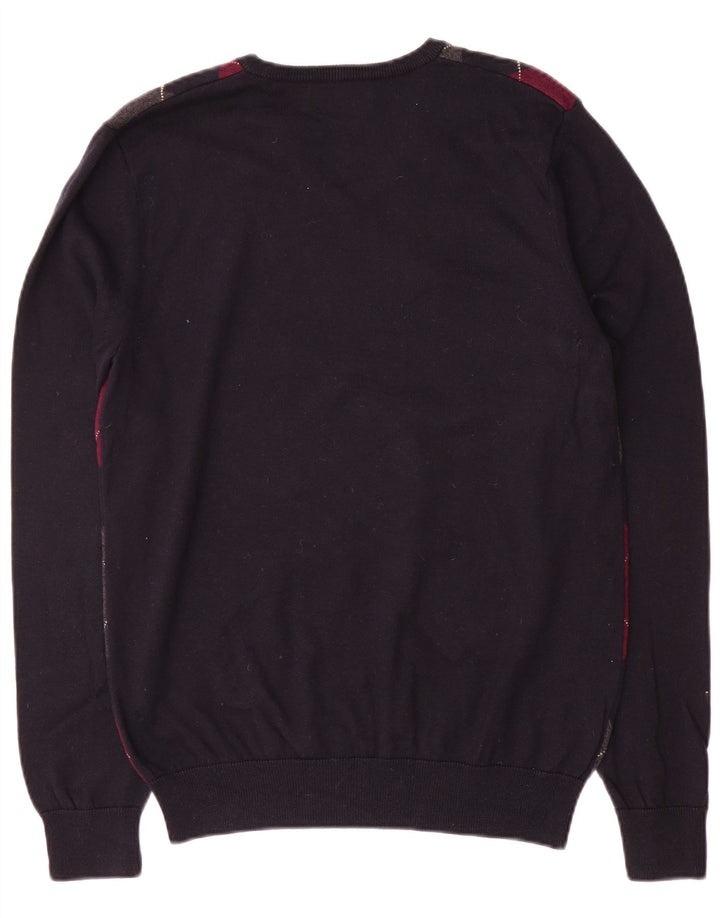 Maglione da uomo con scollo a V Fred Perry, blu navy medio, a rombi/diamante