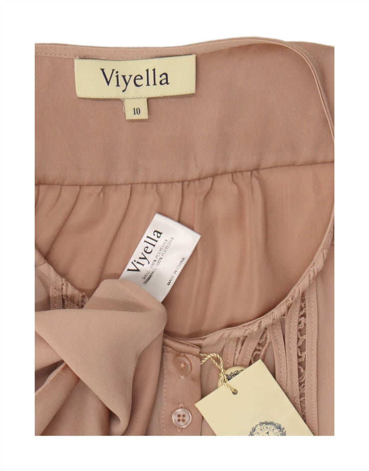 Camicetta da donna con volant sul davanti Viyella UK 10 piccola in poliestere beige
