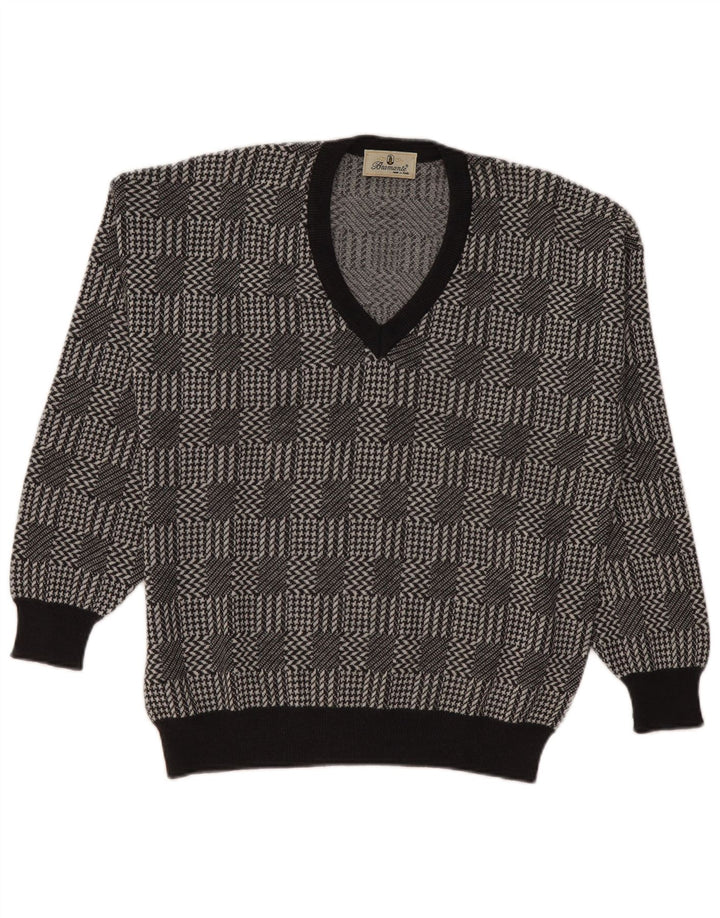 Maglione da uomo con scollo a V Bramante, grande motivo a quadri grigi