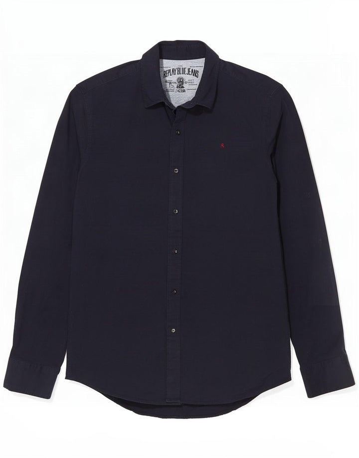 Camicia da uomo Replay in cotone blu navy medio