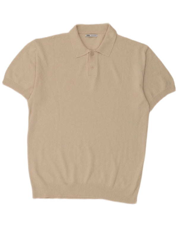 Maglione Zara da uomo a maniche corte con collo alto in cotone beige medio