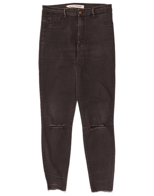 Jeans skinny effetto consumato a vita alta da donna Zara EU 42 Large W32 L28 Nero