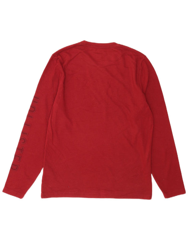 Top grafico da uomo Hollister a maniche lunghe in cotone bordeaux medio