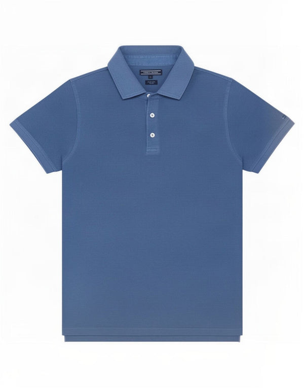 Polo da uomo slim fit tinta in capo Tommy Hilfiger in cotone blu medio