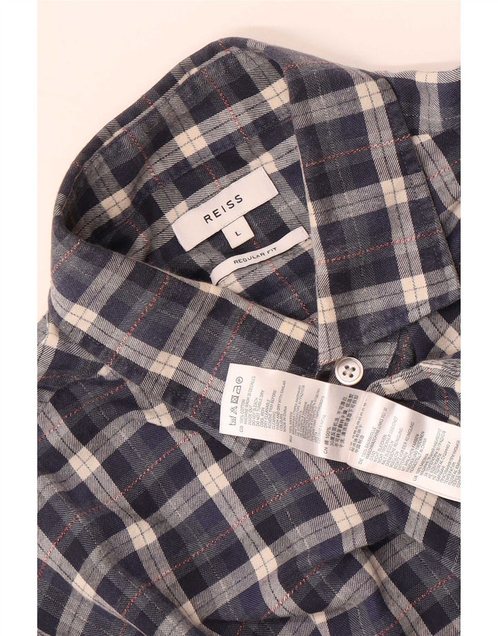 Camicia Reiss da uomo in flanella vestibilità regolare, cotone a quadri blu navy grande