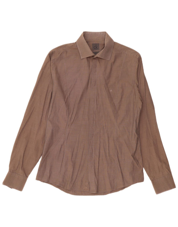 Camicia slim fit da uomo Calvin Klein taglia 41 16 grande cotone marrone