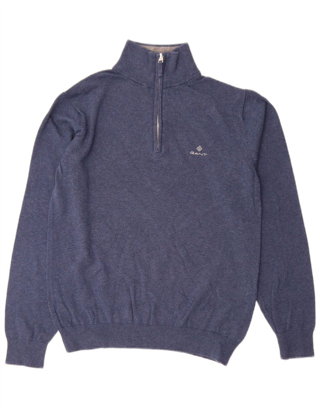 Gant Maglione da uomo con zip e collo piccolo in cotone blu