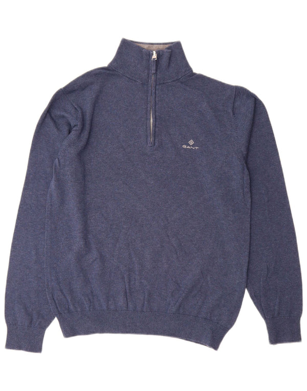 Gant Maglione da uomo con zip e collo piccolo in cotone blu