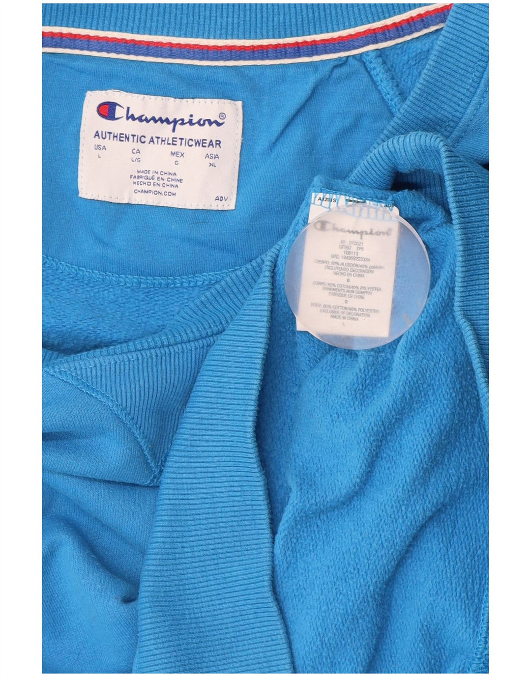 Felpa grafica da donna CHAMPION, maglione UK 16, grande cotone blu