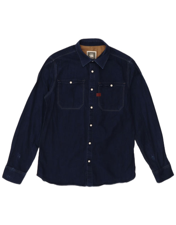 Camicia di jeans da uomo G-Star in cotone blu navy medio