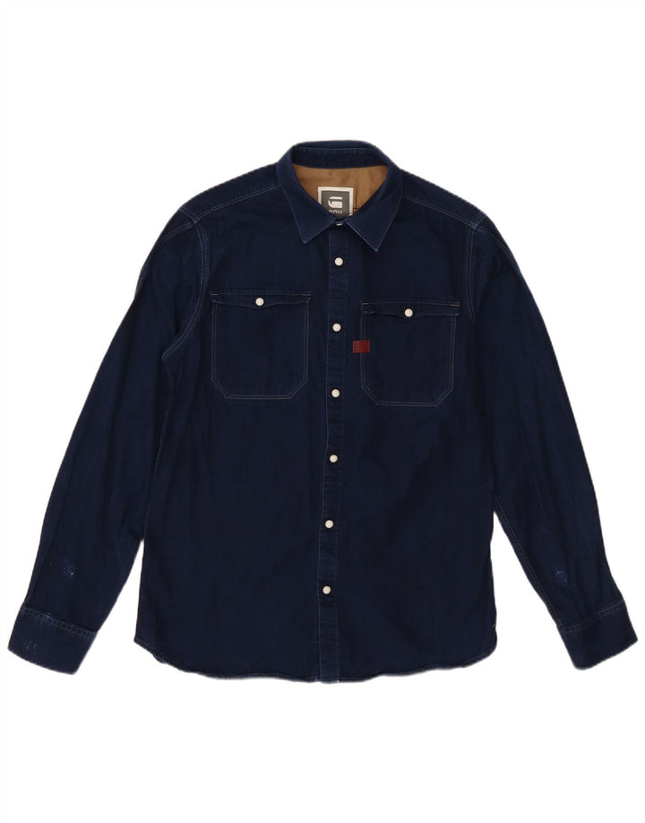 Camicia di jeans da uomo G-Star in cotone blu navy medio