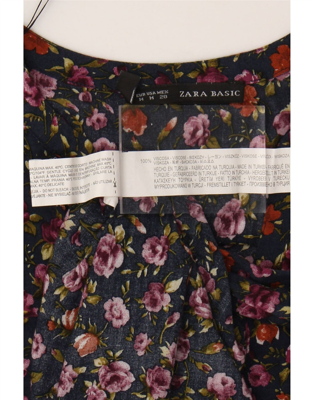 ZARA Womens Pullover 3/4 Sleeve Shirt Blouse UK 14 Medium Navy Blue Floral Vintage Zara and Second-Hand Zara from Messina Hembry 