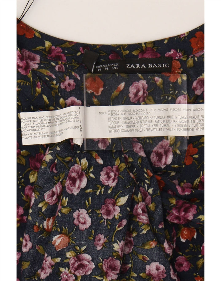 ZARA Womens Pullover 3/4 Sleeve Shirt Blouse UK 14 Medium Navy Blue Floral Vintage Zara and Second-Hand Zara from Messina Hembry 