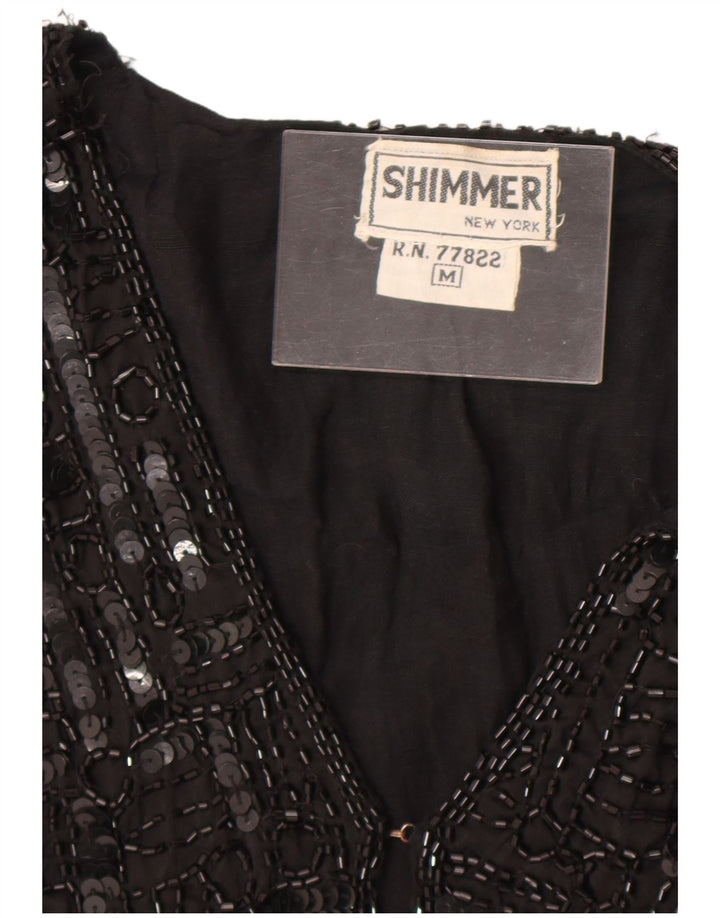 Gilet vintage da donna con paillettes UK 12 seta media nera