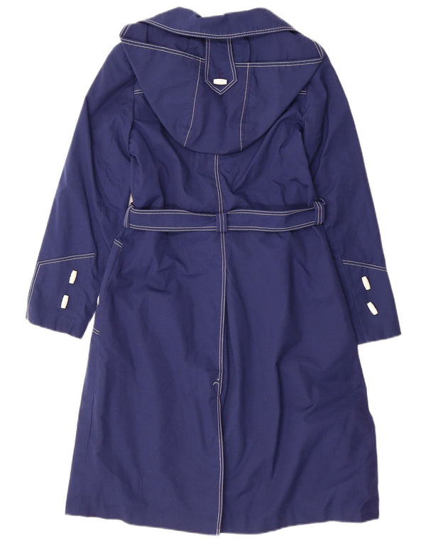 Trench vintage con cappuccio per ragazze 11-12 anni in poliestere blu navy