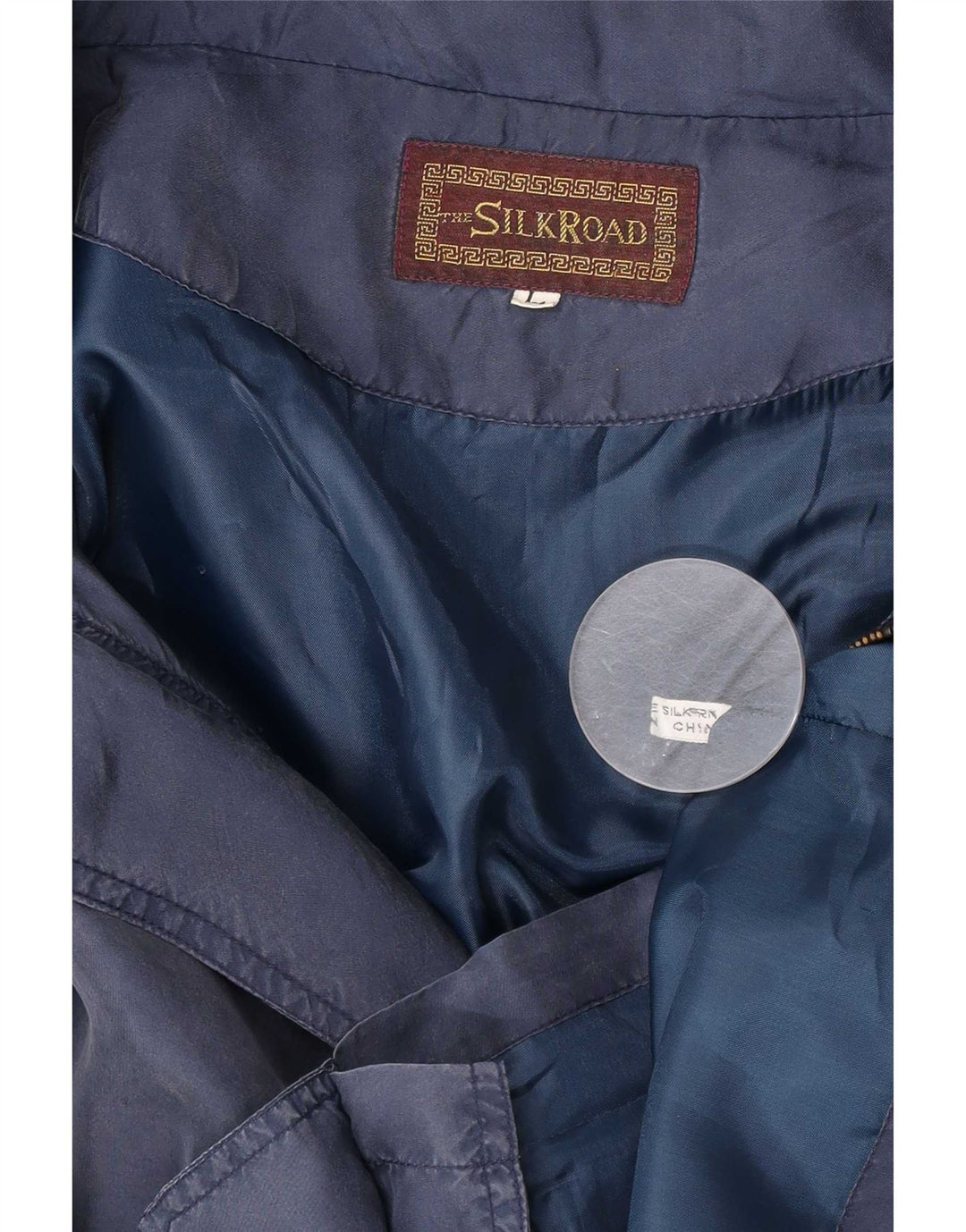 Giacca utilitaria vintage da uomo UK 40 grande in seta blu navy