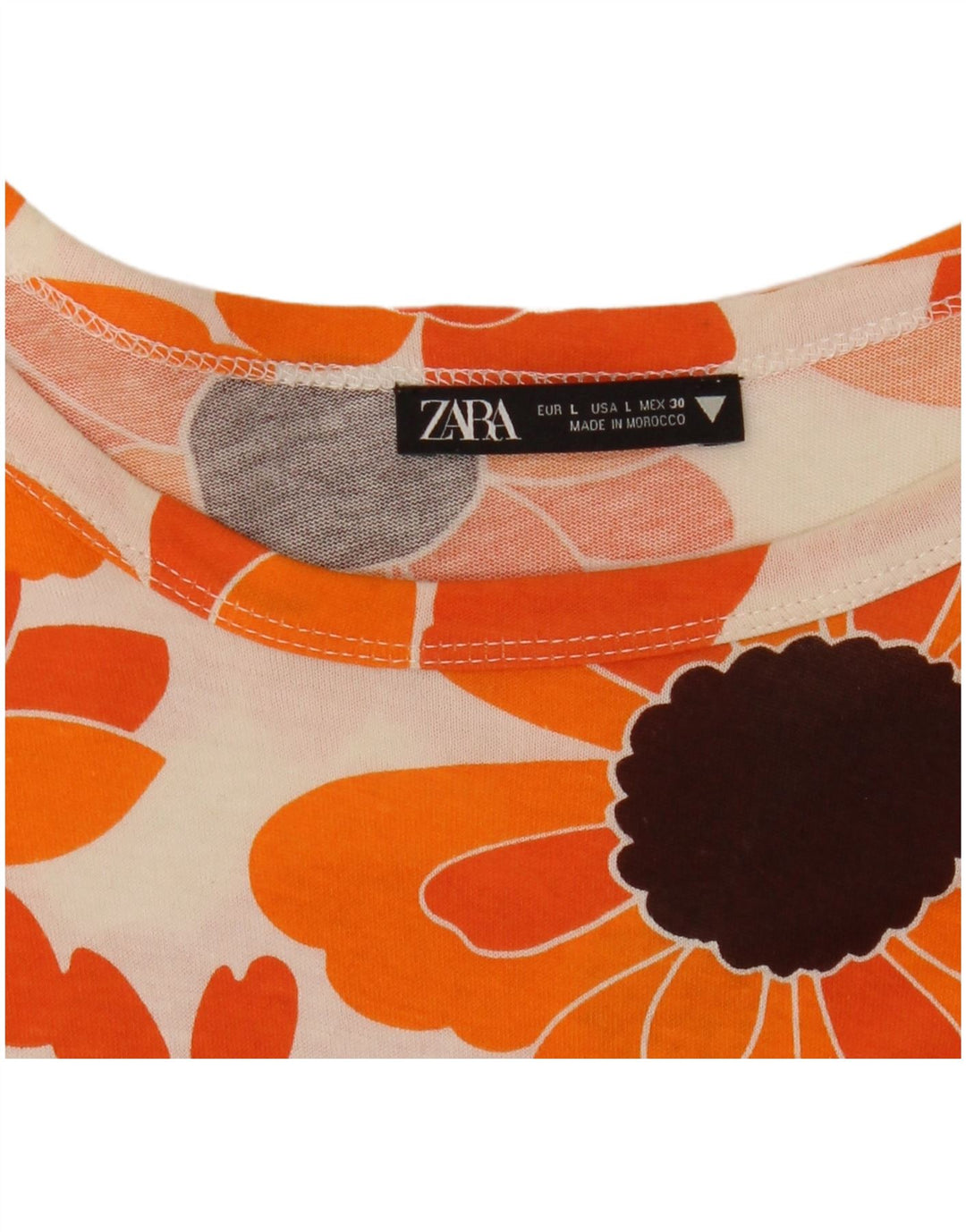 ZARA T-shirt da Donna Top UK 16 Grande Arancione Floreale