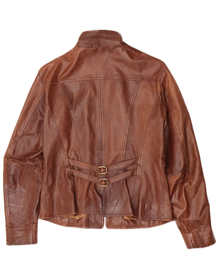 Giacca in pelle da donna vintage IT 44 in pelle marrone medio