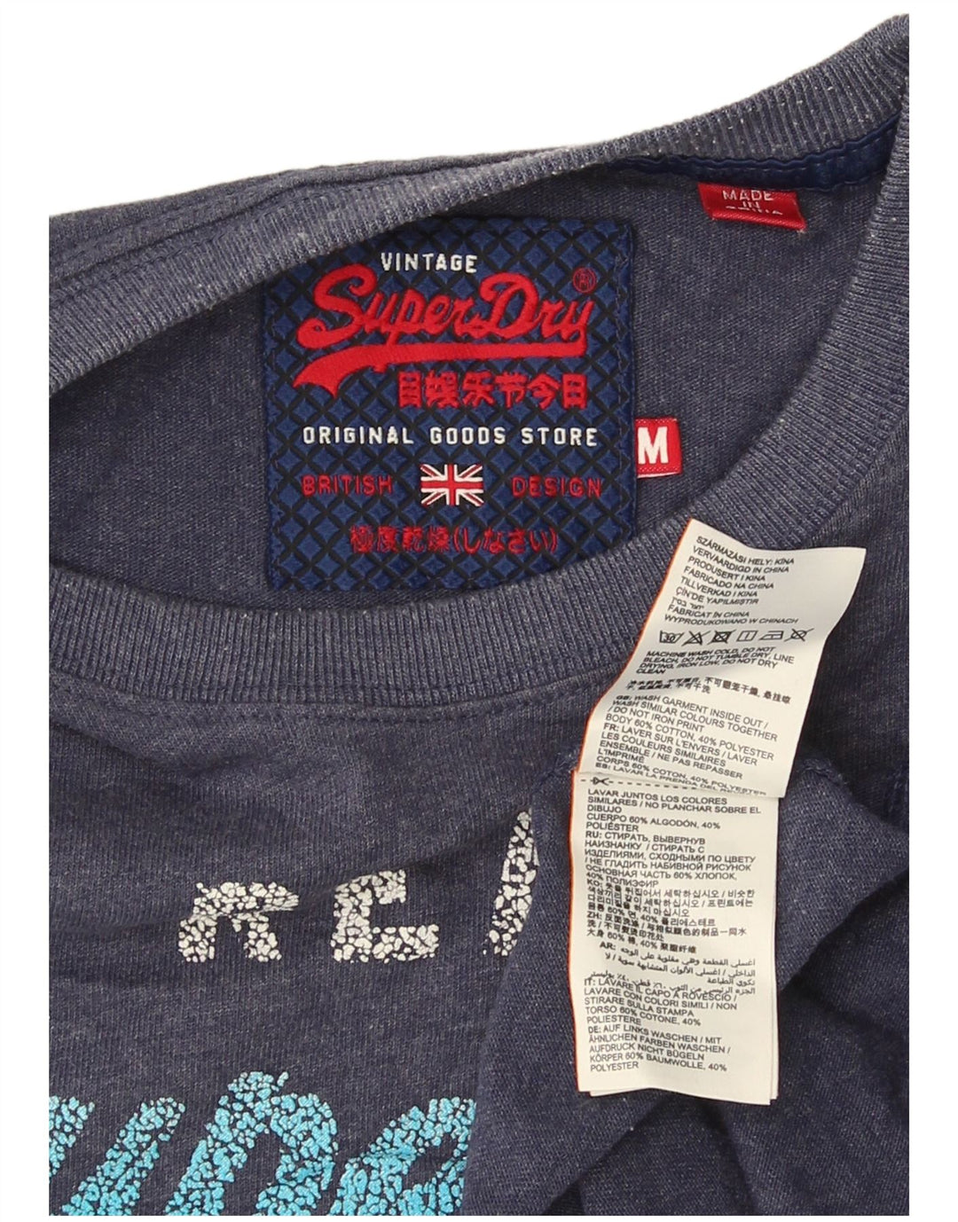 T-shirt grafica da uomo Superdry Top in cotone blu navy medio