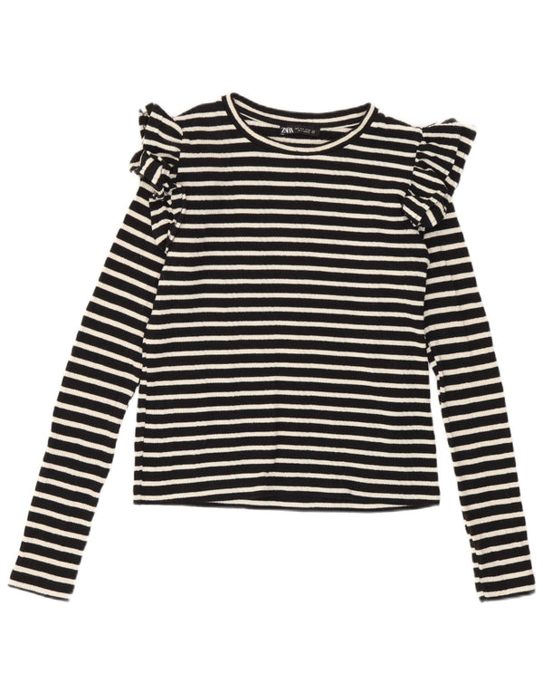 Top corto da donna Zara a maniche lunghe UK 10 piccolo cotone a righe nere