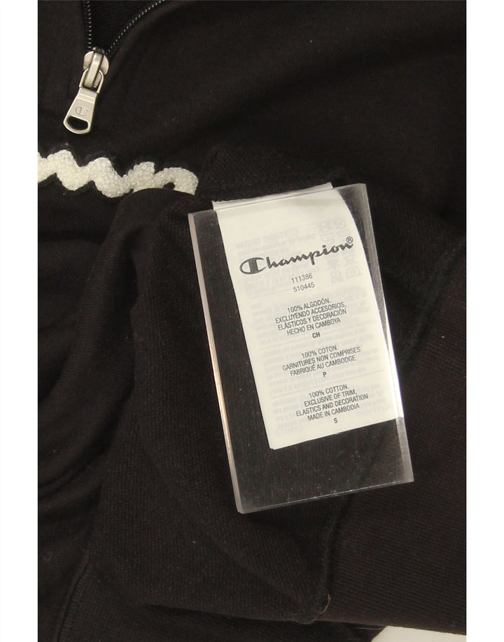 CHAMPION Womens Graphic Zip Neck Sweatshirt Jumper UK 10 Small Black