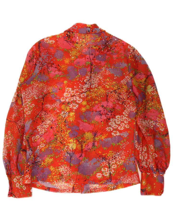 Camicetta da donna vintage con cravatta sul davanti EU 40 Poliestere floreale rosso medio