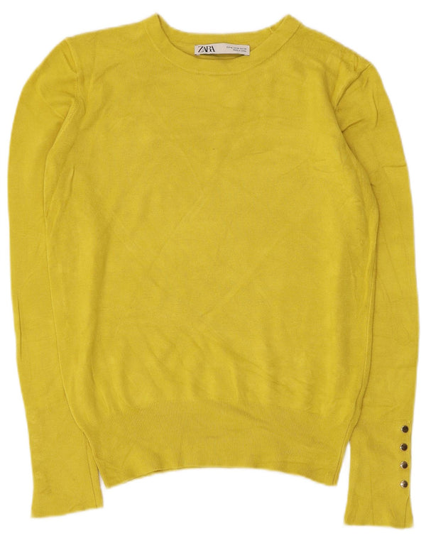 Maglione corto con scollo a barca da donna Zara UK 12 Viscosa giallo medio