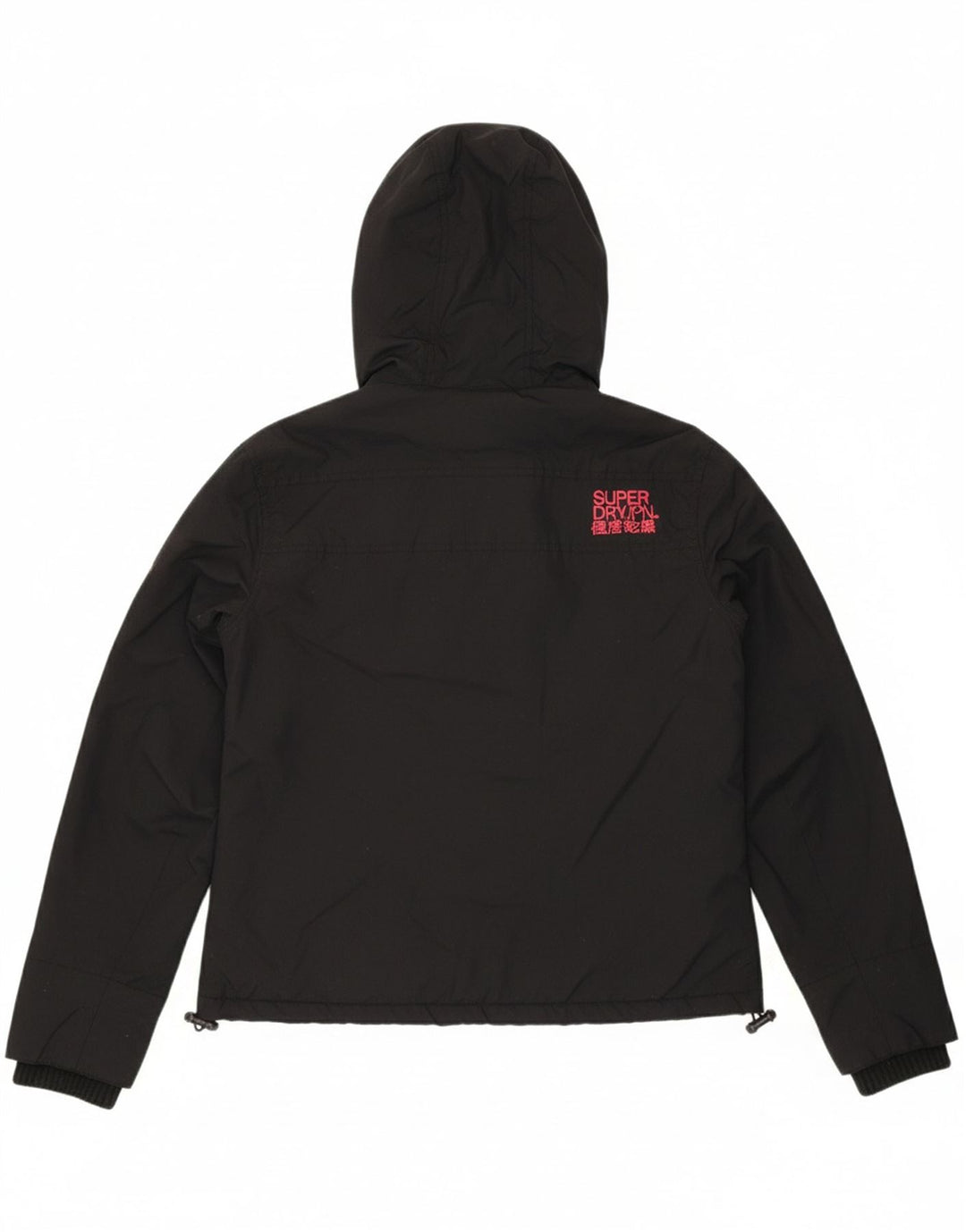 SUPERDRY Womens Hooded Windbreaker Jacket UK 16 Large Black Polyester
