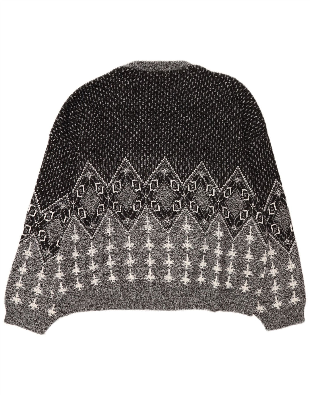 Maglione girocollo da uomo vintage in acrilico grande grigio Fair Isle