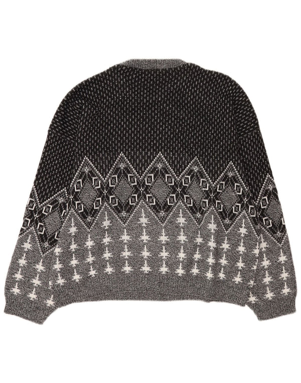 Maglione girocollo da uomo vintage in acrilico grande grigio Fair Isle