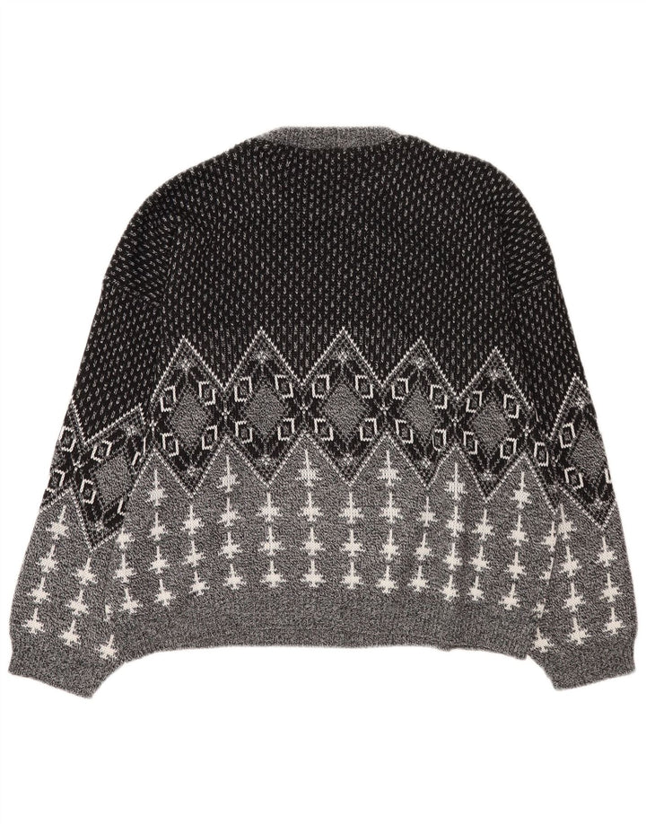 Maglione girocollo da uomo vintage in acrilico grande grigio Fair Isle