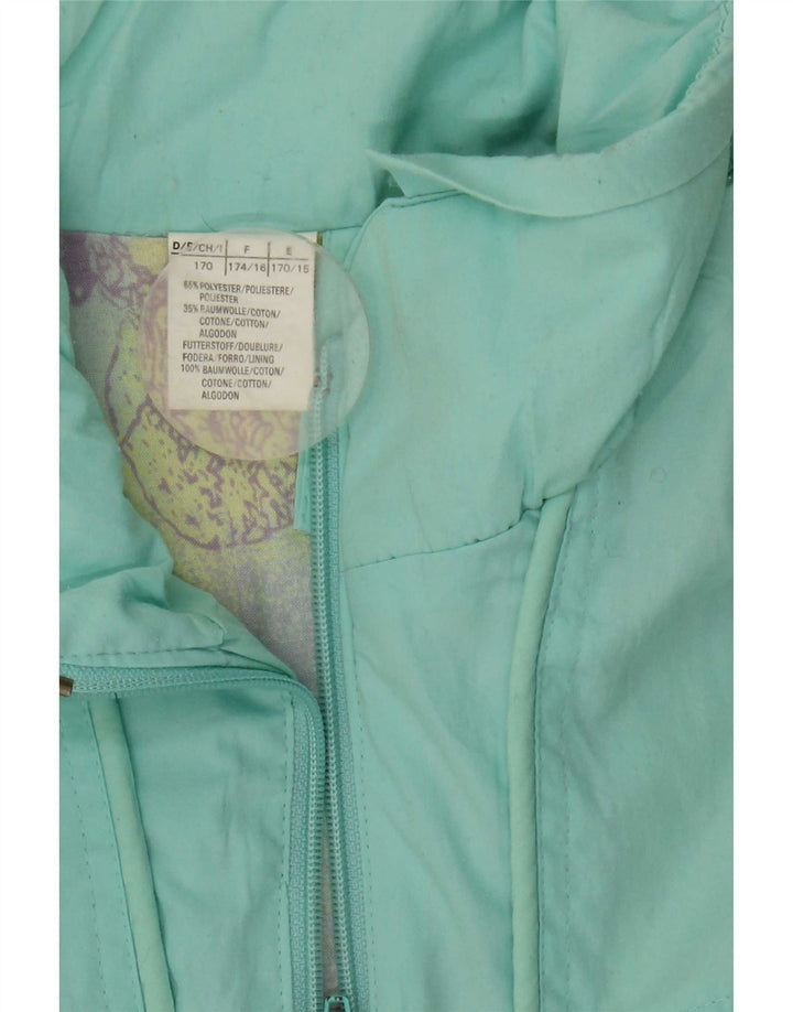 Giacca a vento grafica da donna vintage UK 16 grande poliestere turchese