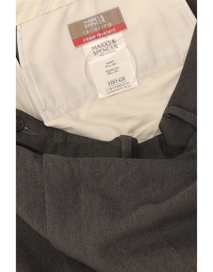 Pantaloni da abito dritti da uomo Marks & Spencer W38 L33 poliestere grigio