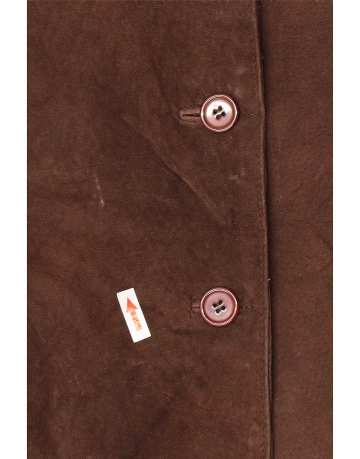 Giacca in pelle vintage da donna vestibilità ampia UK 14 Pelle marrone medio