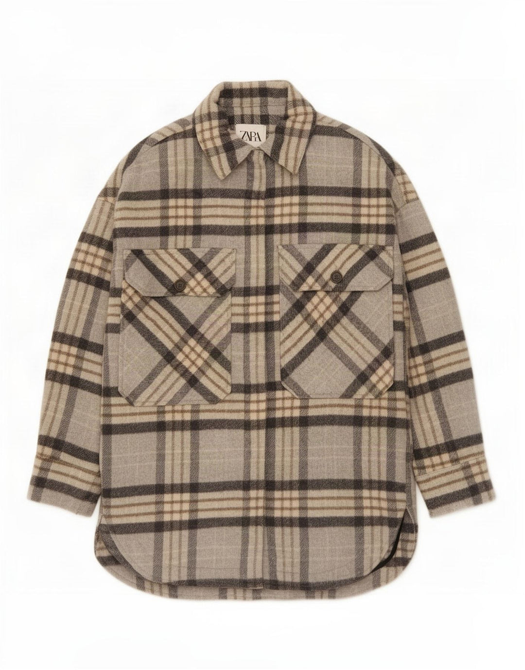 Camicia overshirt in flanella da donna Zara UK 10 piccolo quadretto grigio