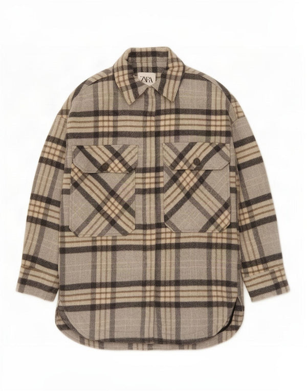 Camicia overshirt in flanella da donna Zara UK 10 piccolo quadretto grigio