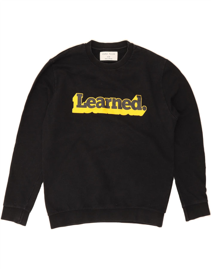 ZARA Mens Graphic Sweatshirt Jumper Medium Black Vintage Zara and Second-Hand Zara from Messina Hembry 
